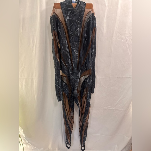 New Mugler Long Sleeve Jumpsuit in Warped Snake Black & Nude 02 FWRD - Picture 3 of 8